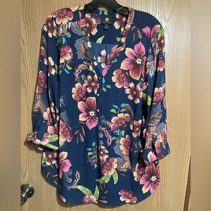 JM Collection Navy Floral Blouse